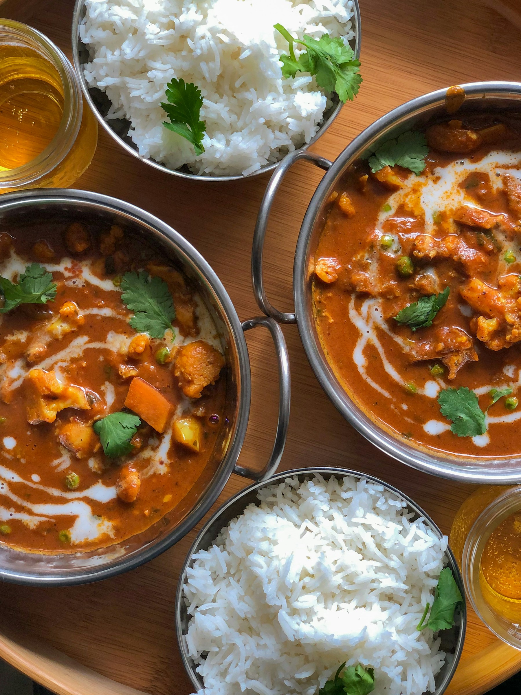 Fresh Indian curries with basmati rice